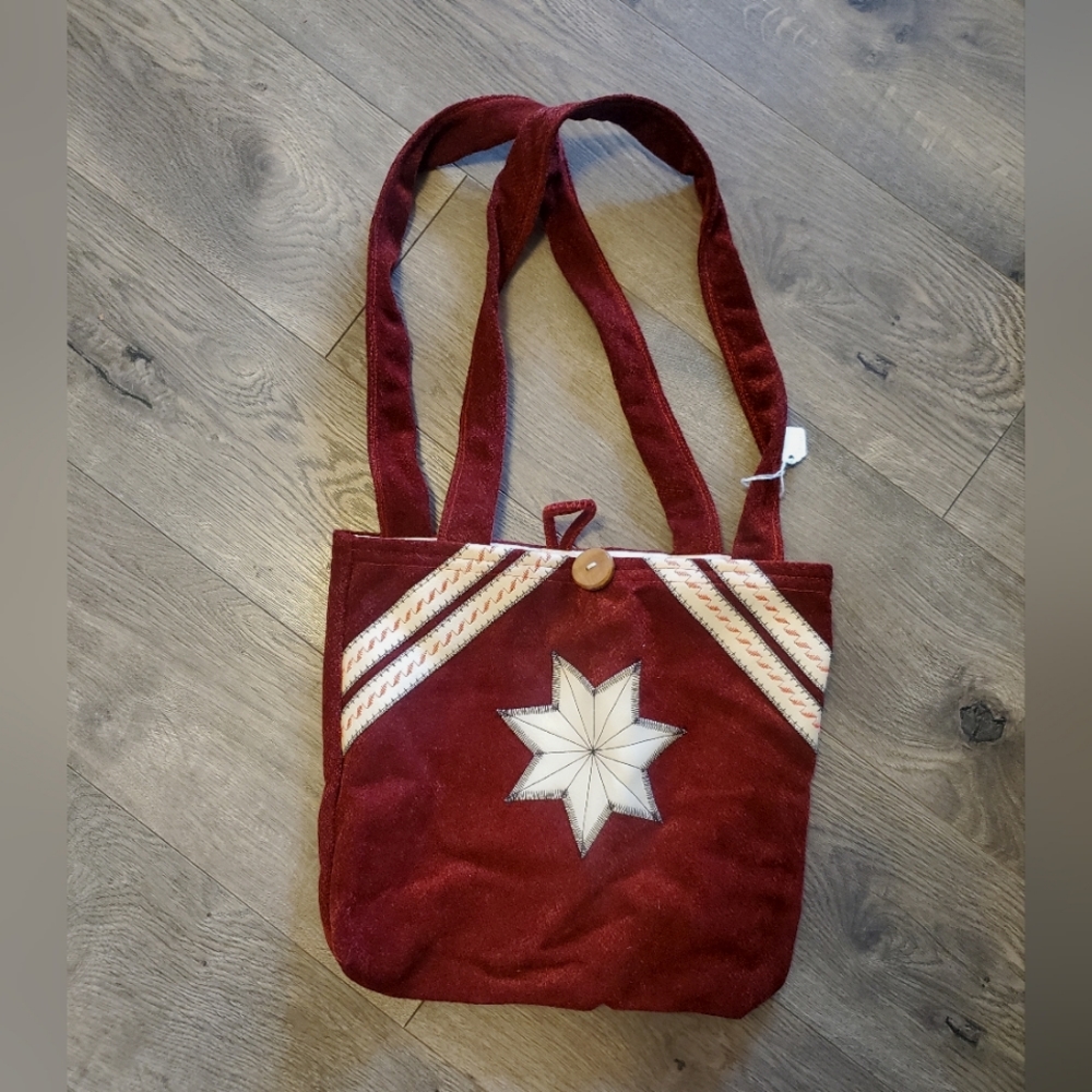 Vintage Hand Made boho shoulder sack bag leather and cloth